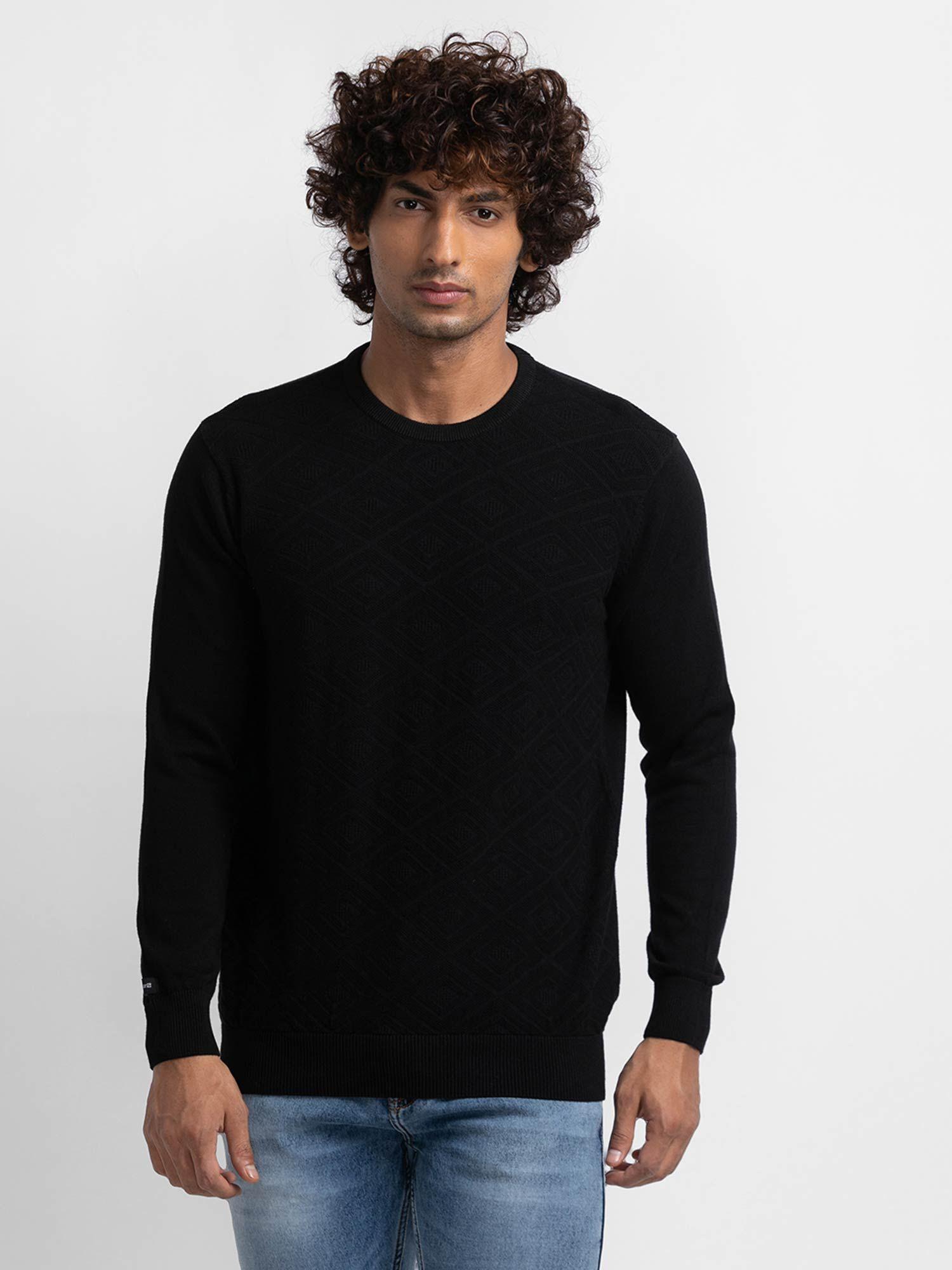 black cotton full sleeve casual sweater for men