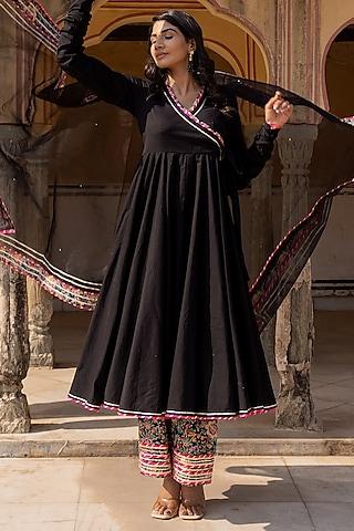 black cotton gota patti work anarkali set