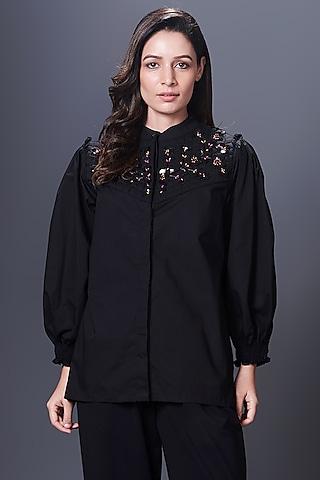 black cotton hand embroidered jacket style top