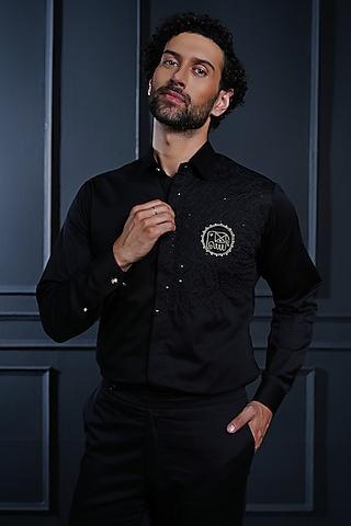 black cotton hand embroidered shirt