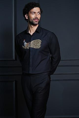 black cotton hand embroidered shirt