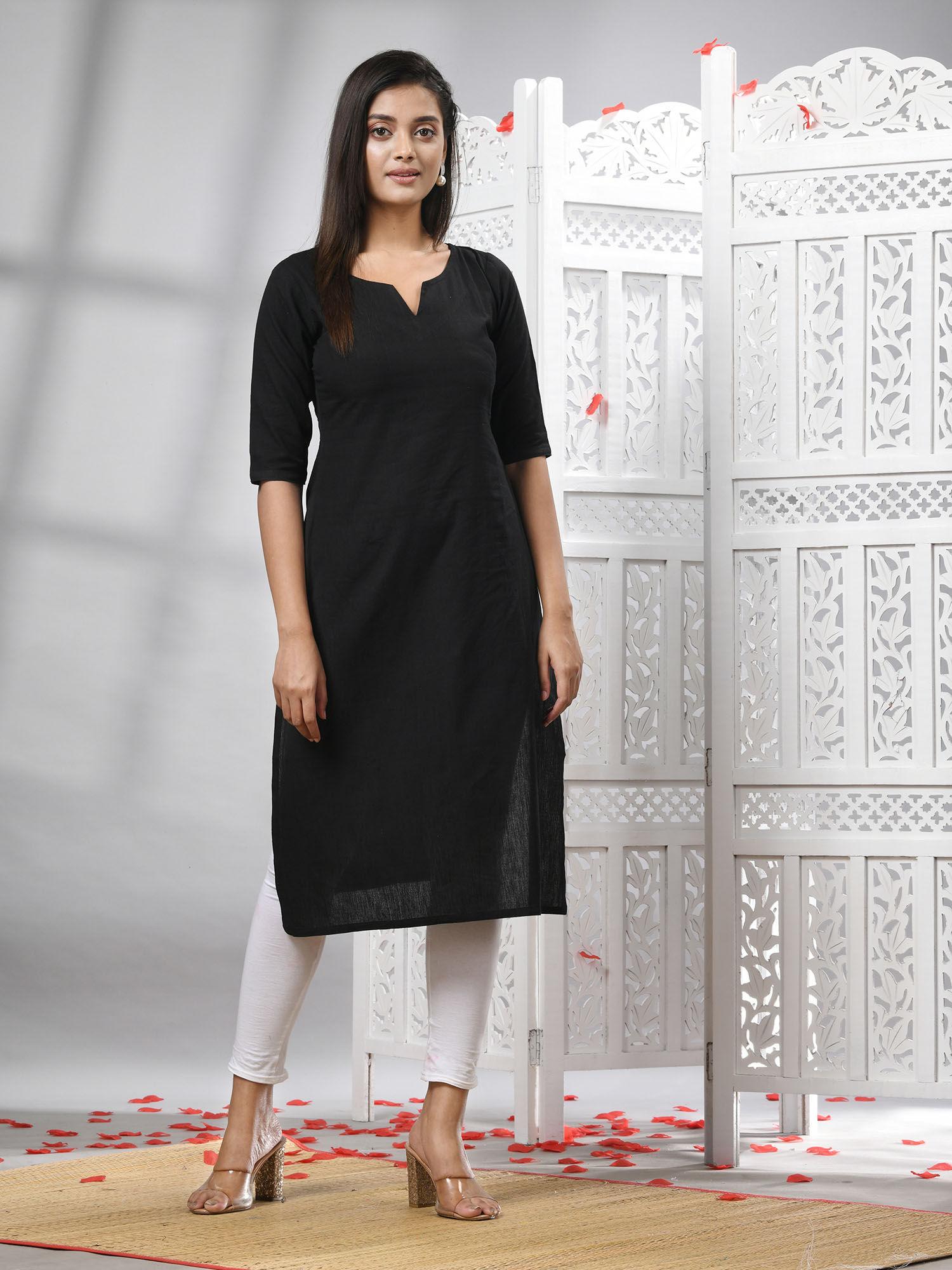 black cotton handwoven kurti