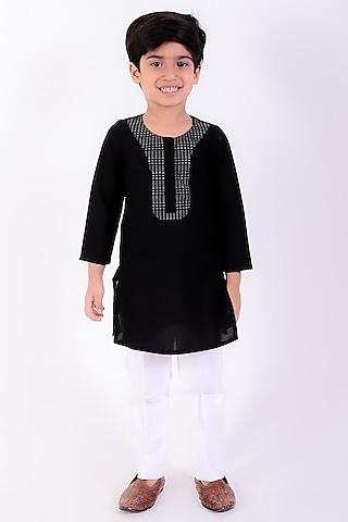 black cotton linen kurta set for boys