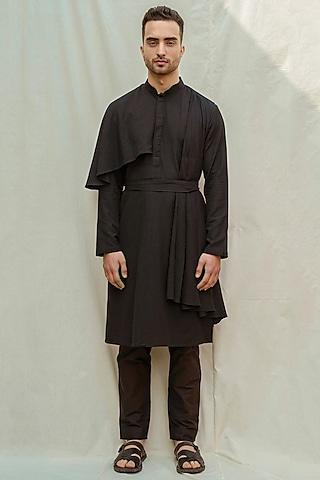 black cotton linen kurta set
