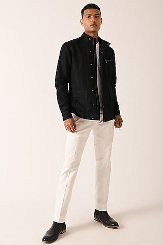 black cotton linen shirt with zipper