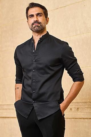 black cotton linen shirt