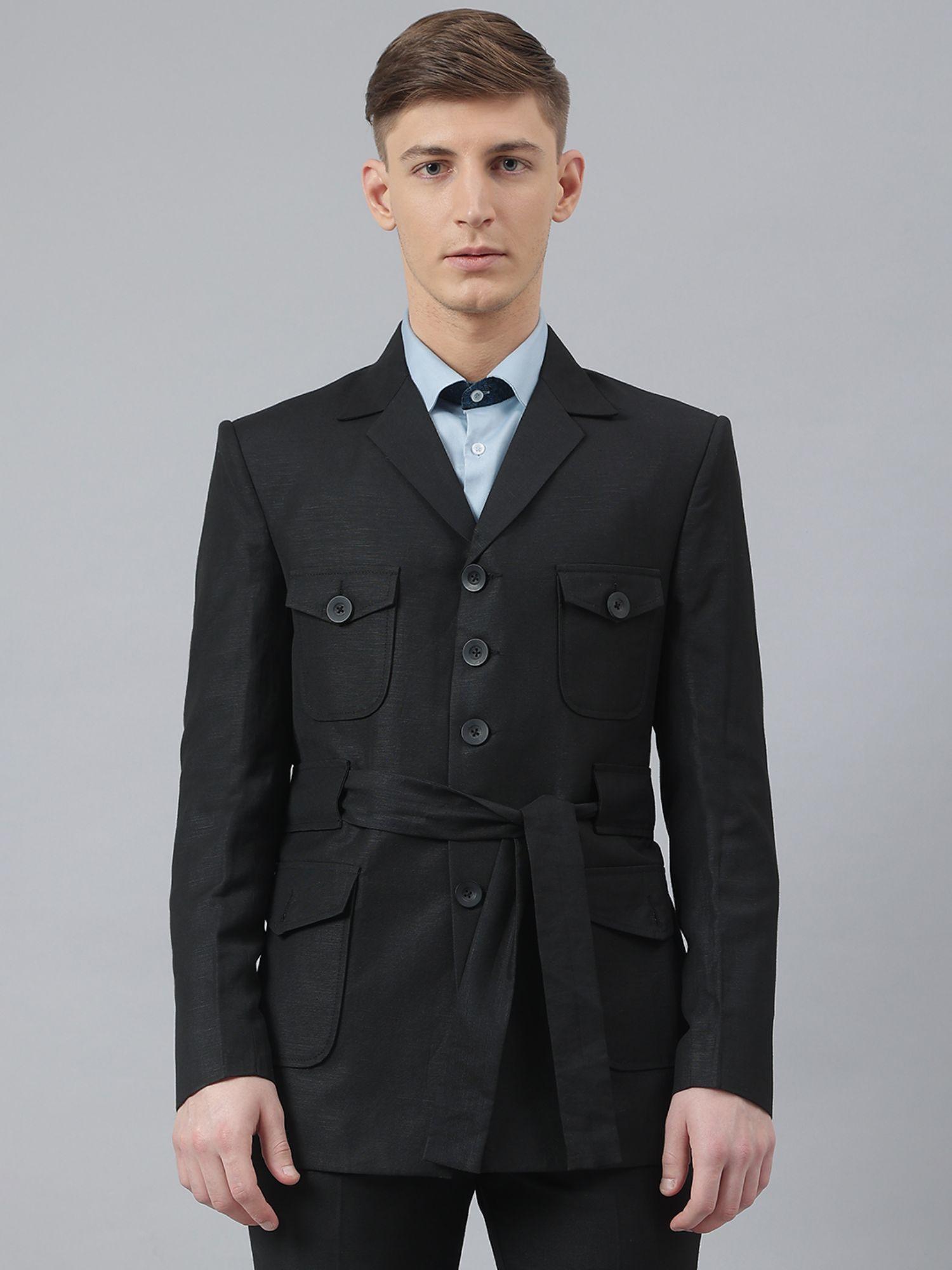 black cotton linen solid coat