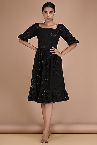 black cotton lurex knee-length dress