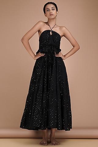 black cotton lurex midi dress
