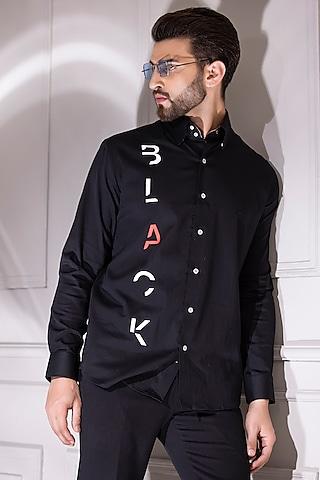 black cotton lycra digital printed shirt