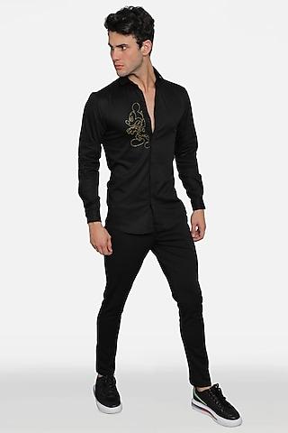 black cotton lycra embellished shirt