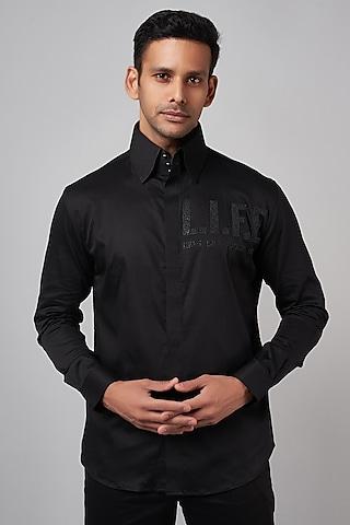 black cotton lycra embroidered shirt