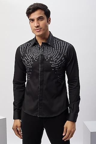 black cotton machine embroidered shirt