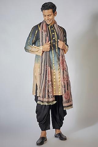black cotton mirror embroidered & tie-dye printed kurta set