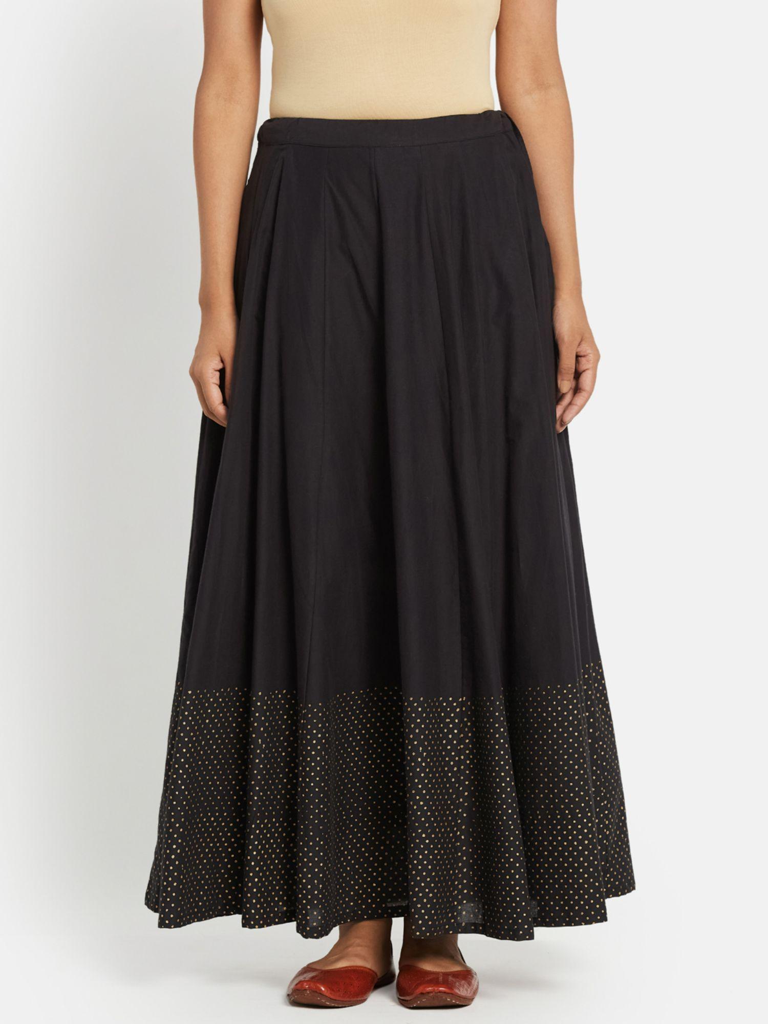 black cotton mull printed long skirt