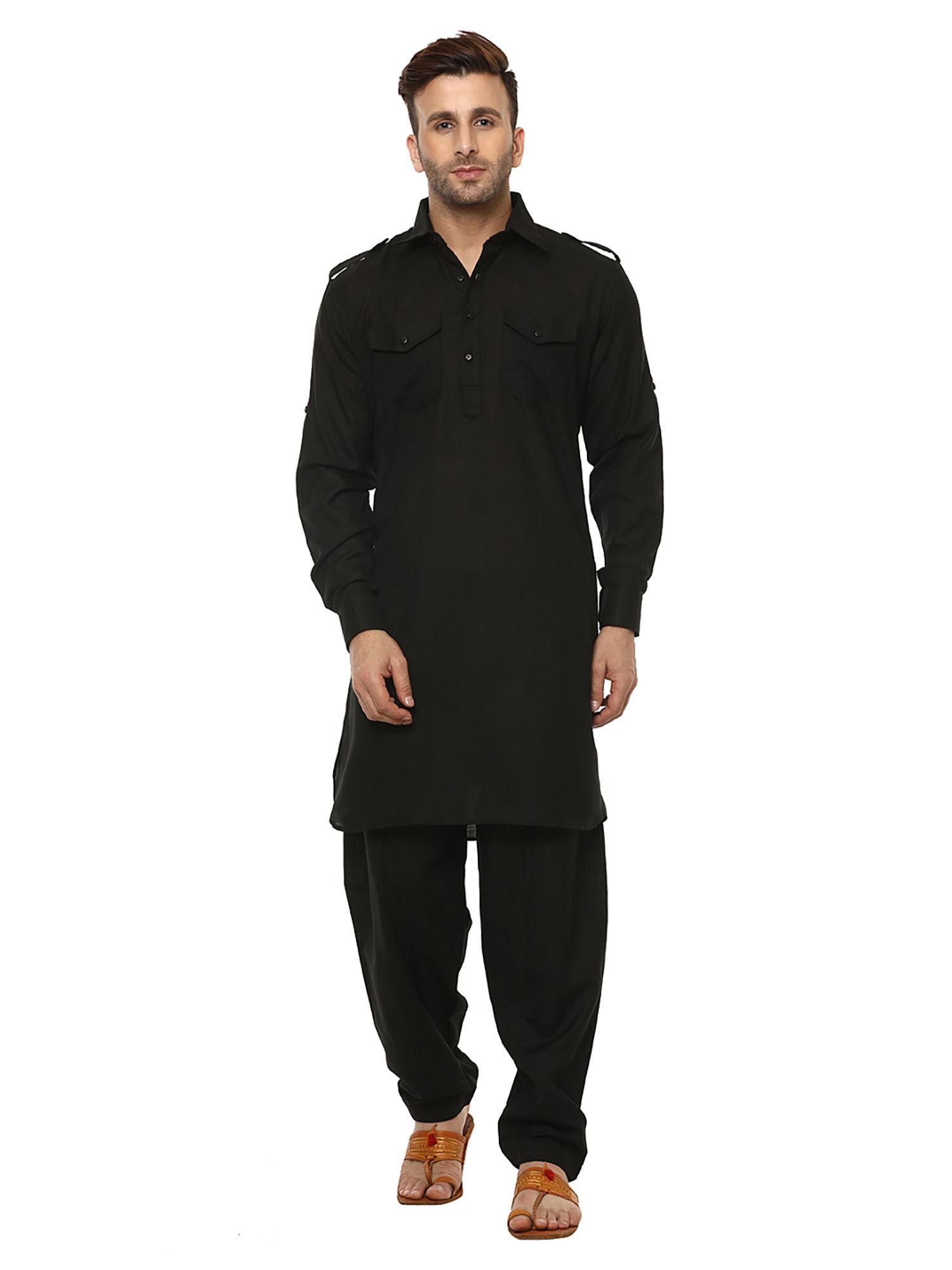 black cotton pathani (set of 2)