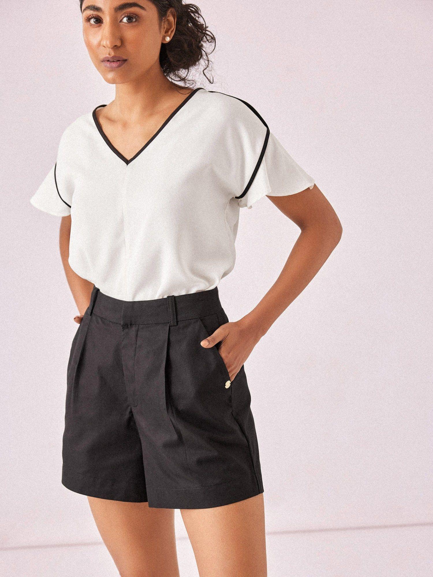 black cotton pleated shorts