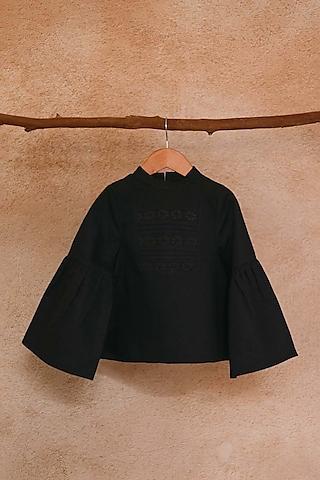black cotton polyester embroidered top for girls