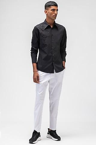 black cotton poplin embroidered shirt