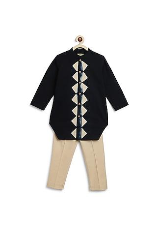 black cotton poplin tie-dye kurta set for boys