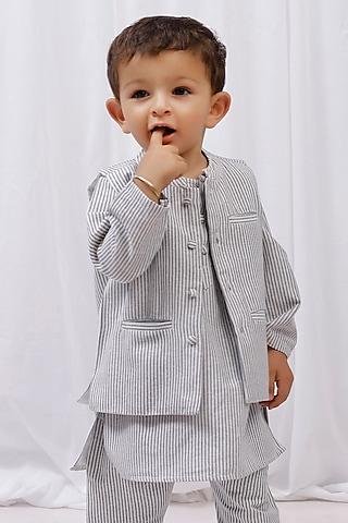 black cotton printed nehru jacket for boys