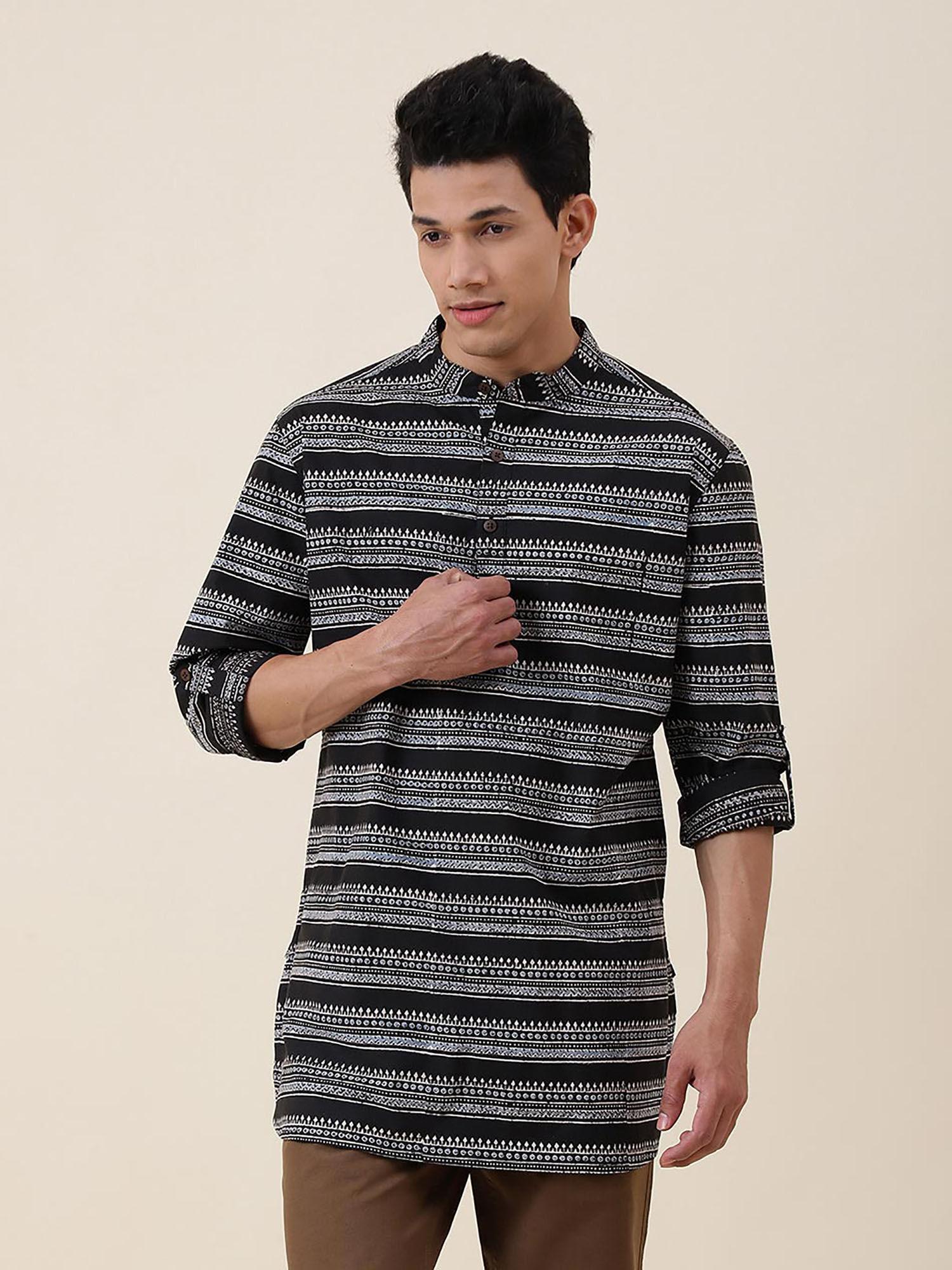 black cotton printed short kurta