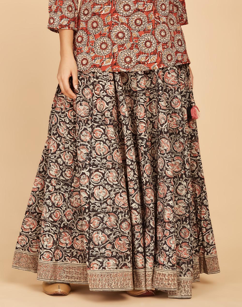 black cotton printed skirt ghera