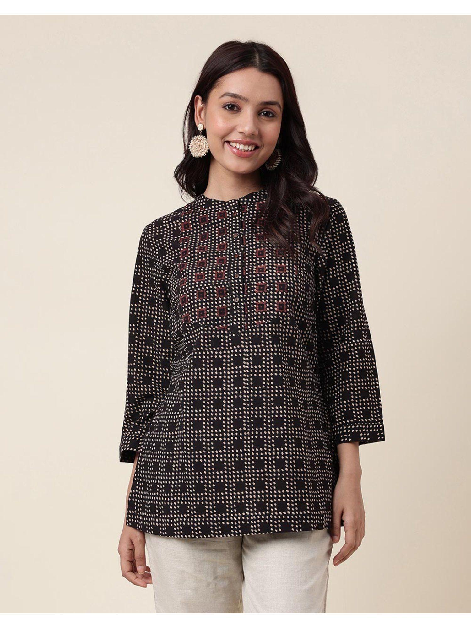 black cotton printed women short kurti