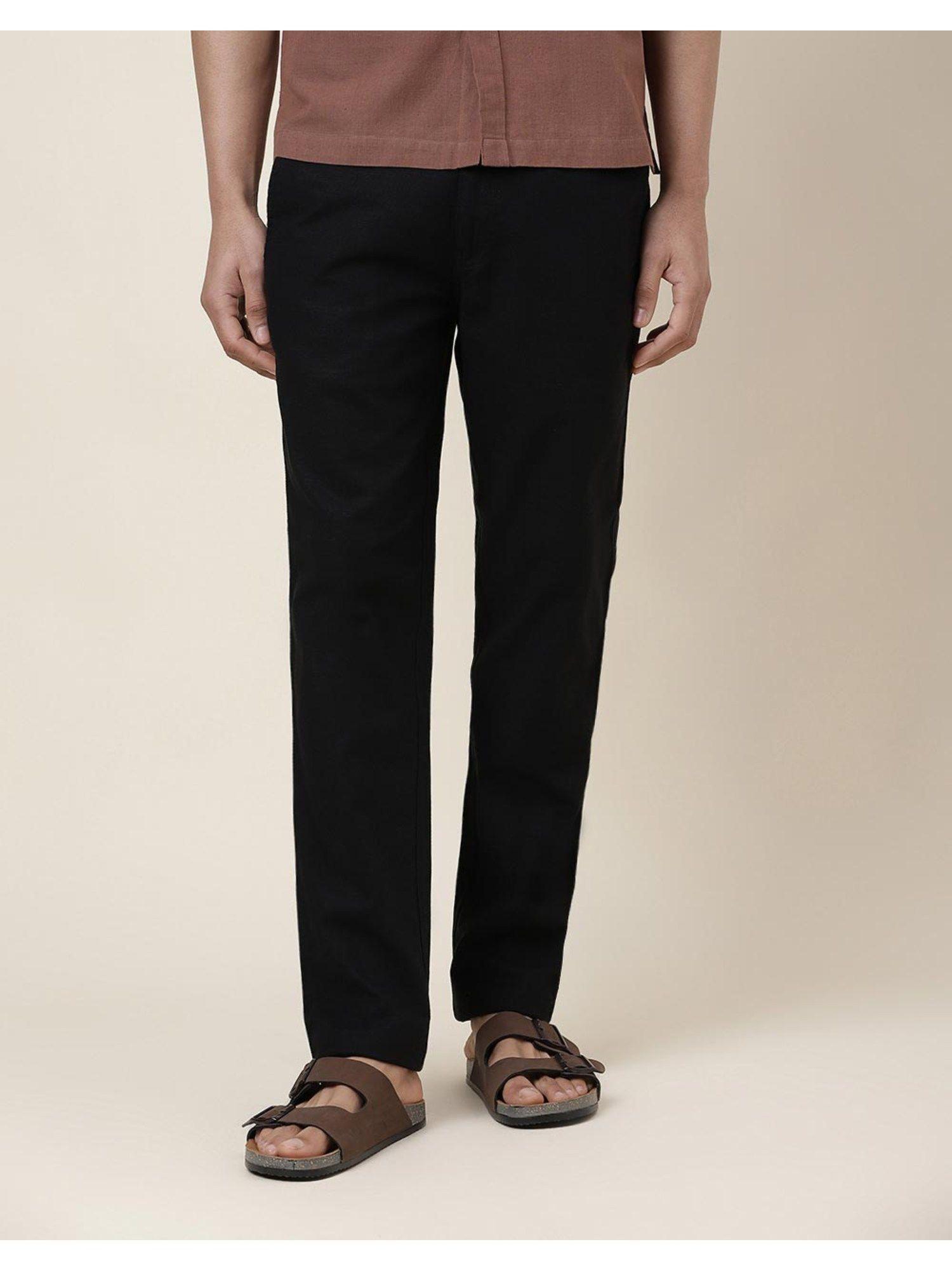 black cotton regular casual trouser