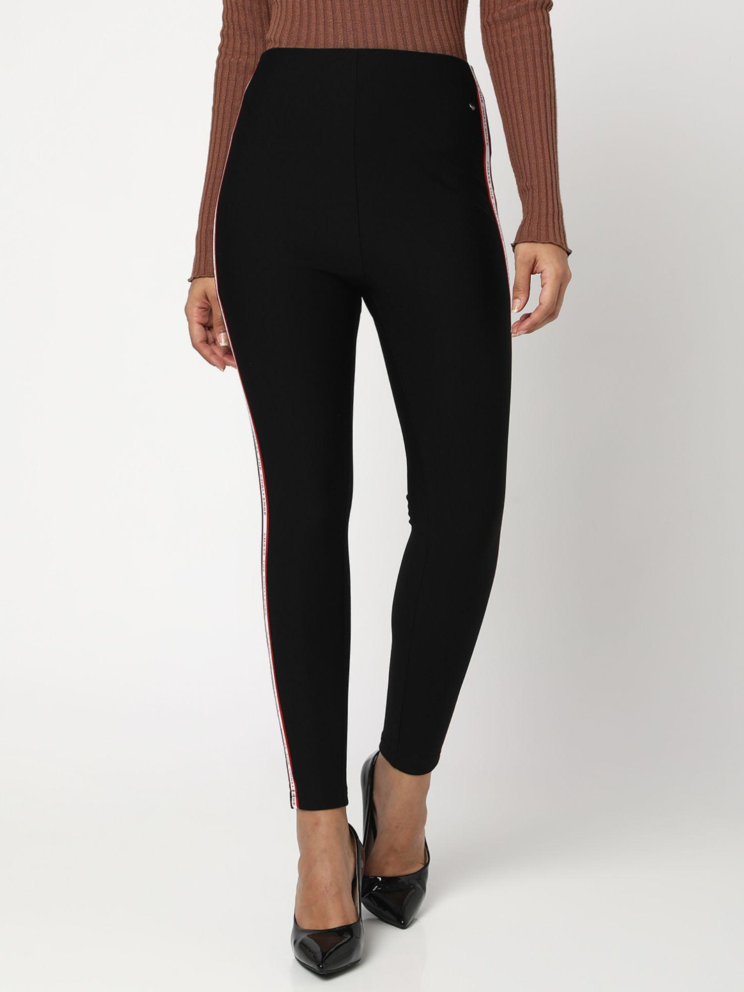 black cotton regular fit trackpants for women