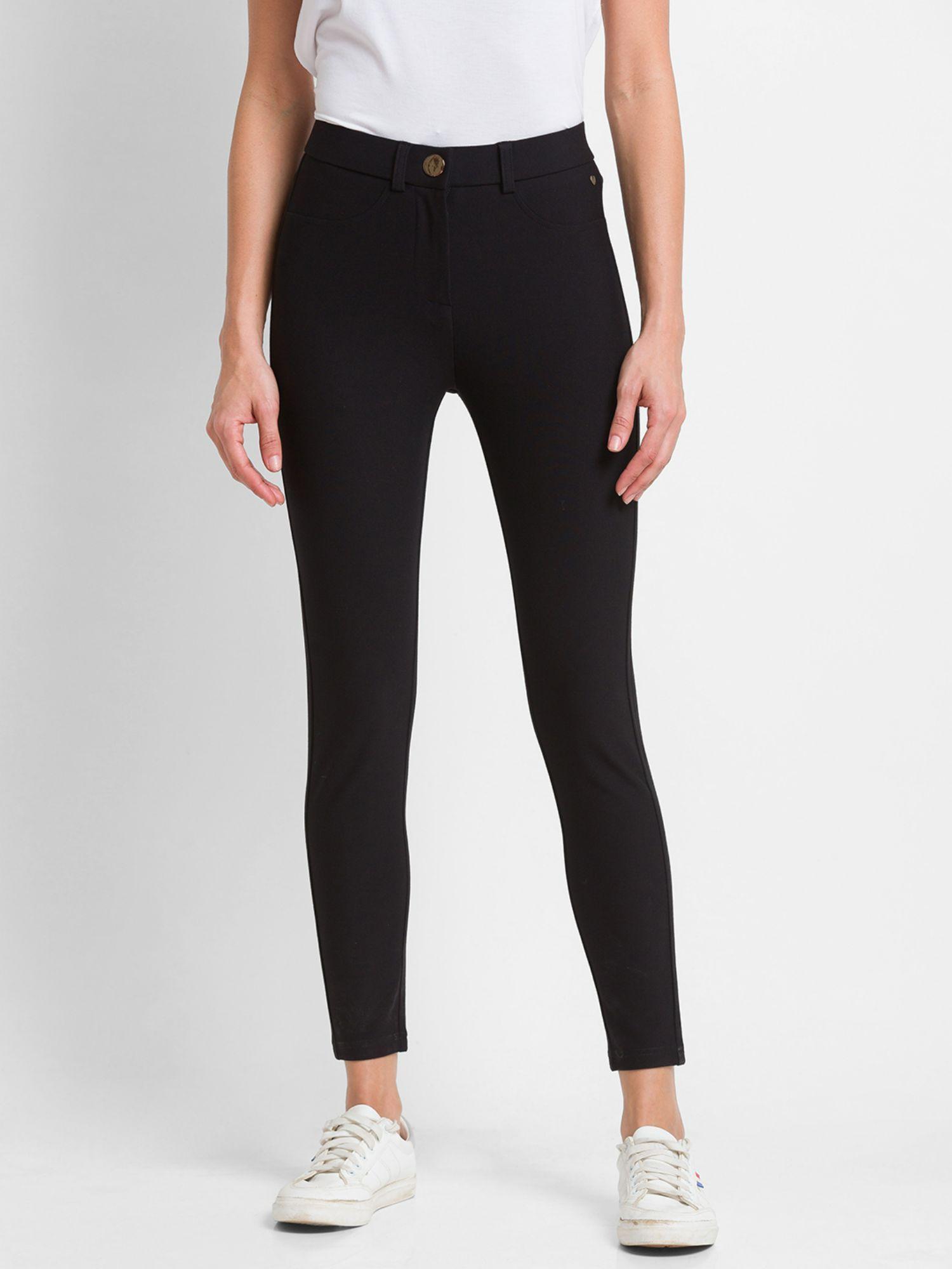 black cotton regular fit trackpants for women