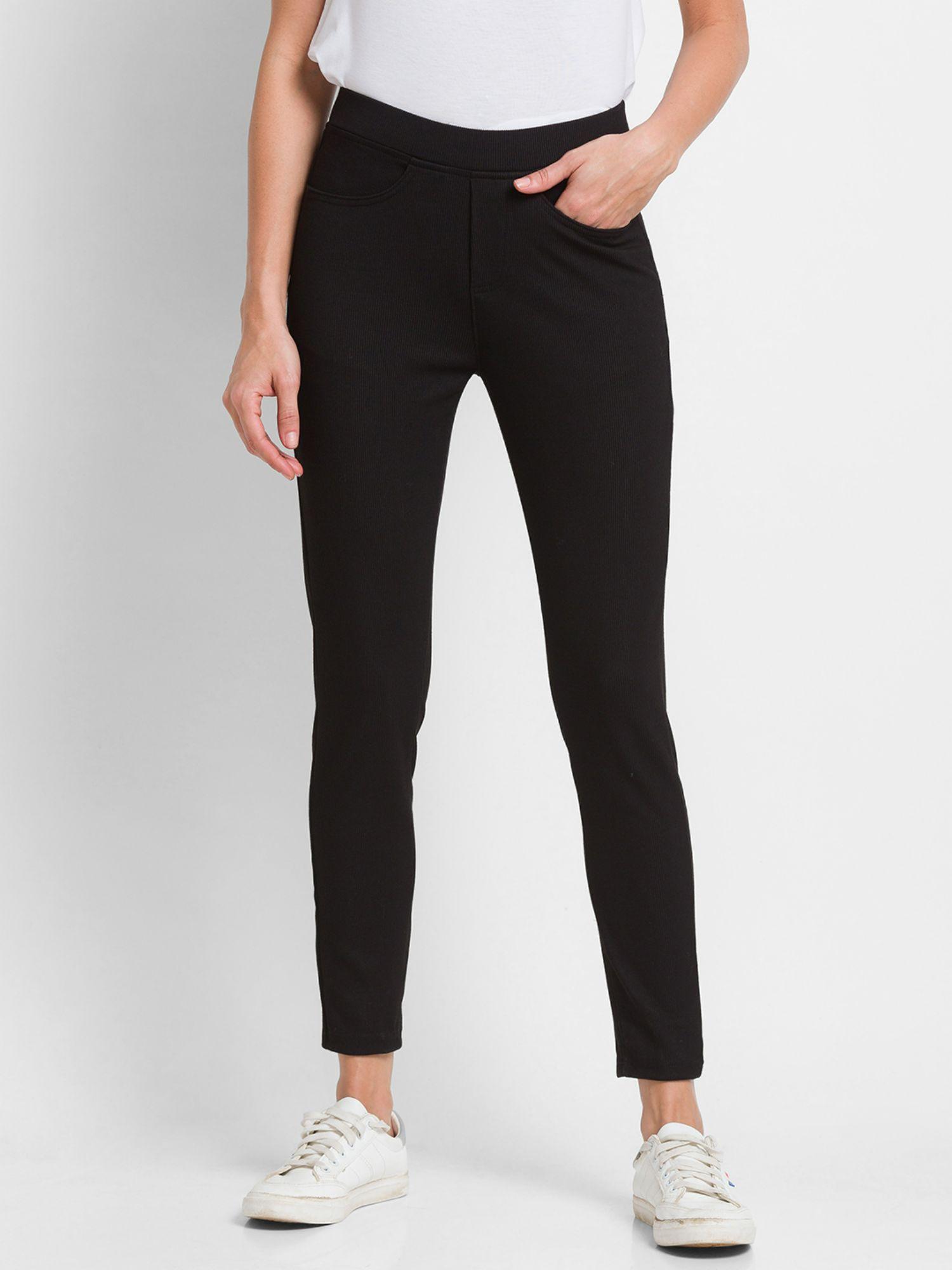 black cotton regular fit trackpants for women