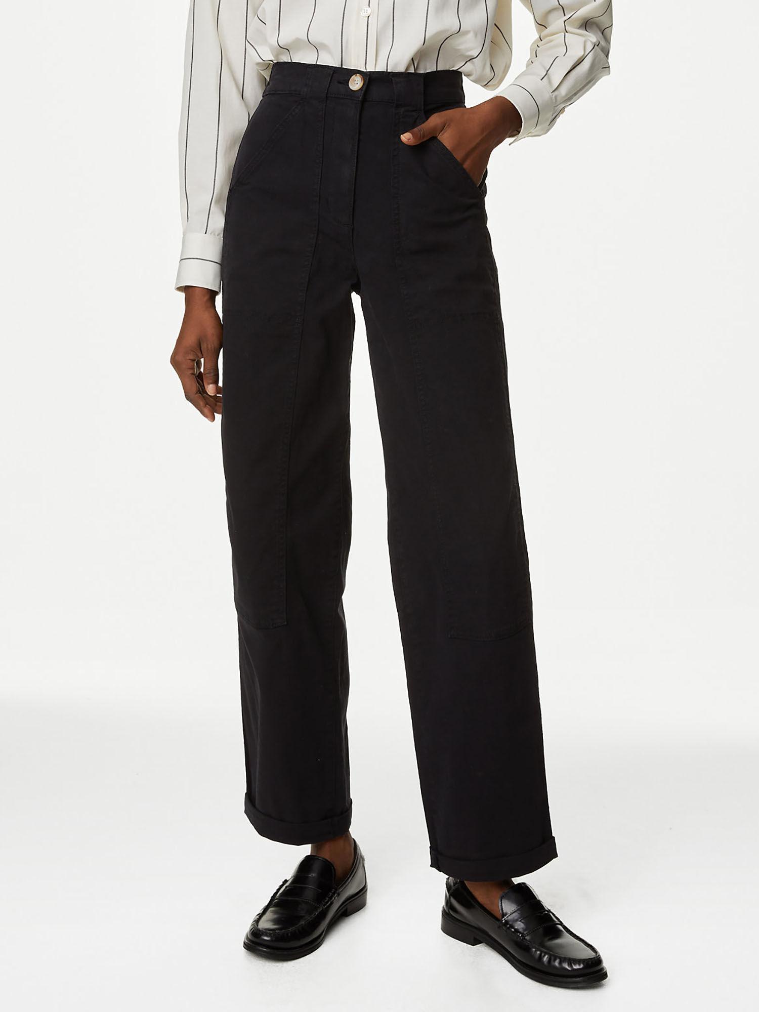 black cotton rich relaxed straight trouser