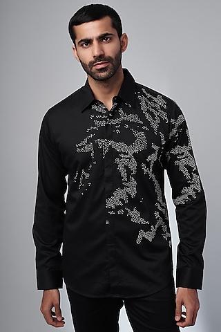 black cotton satin embroidered shirt
