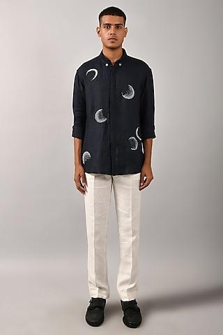 black cotton satin embroidered shirt