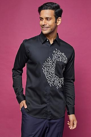 black cotton satin embroidered shirt