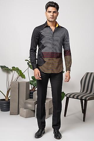 black cotton shirt with stitch lines