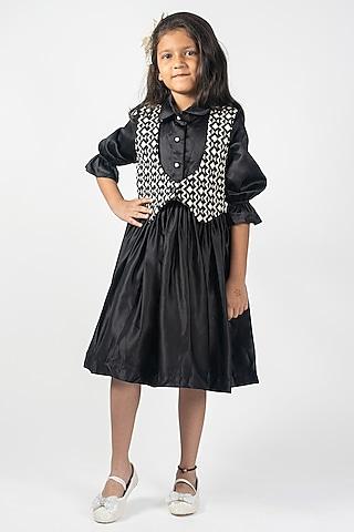 black cotton silk & jacquard jacket dress for girls