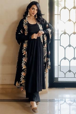 black cotton silk anarkali set