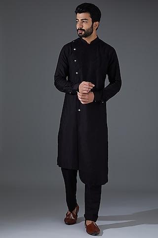 black cotton silk asymmetrical kurta set