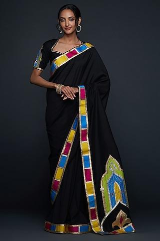 black cotton silk embellished saree