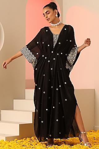 black cotton silk mirror & zari kaftan dress for girls