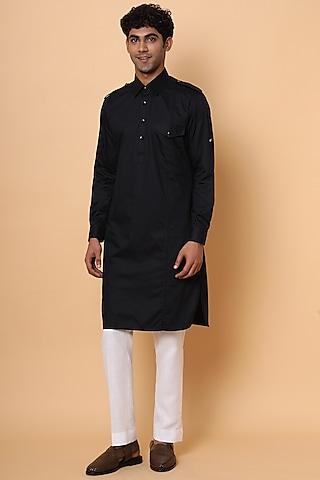 black cotton silk pathani kurta set