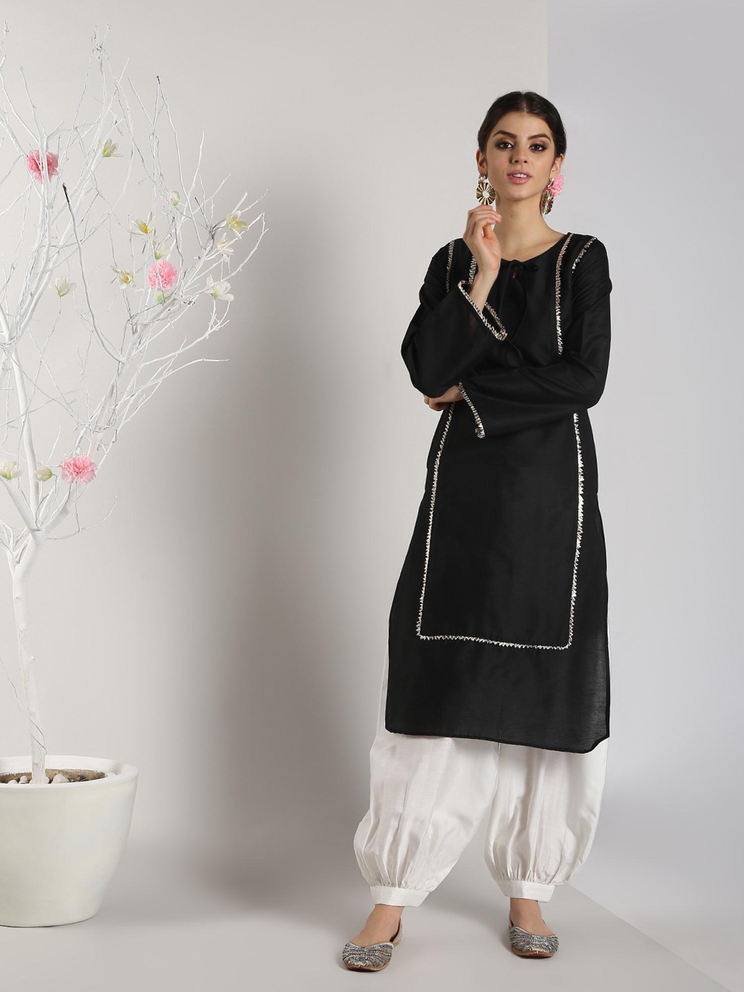 black cotton silk pathani kurta