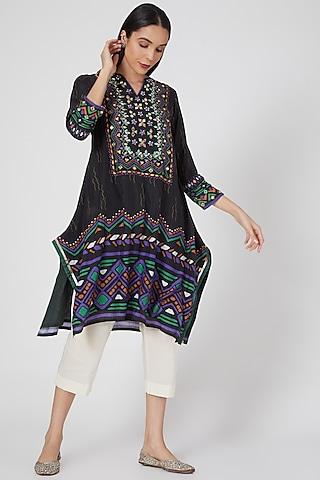 black cotton silk printed tunic