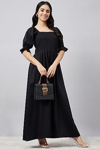 black cotton smocked dress