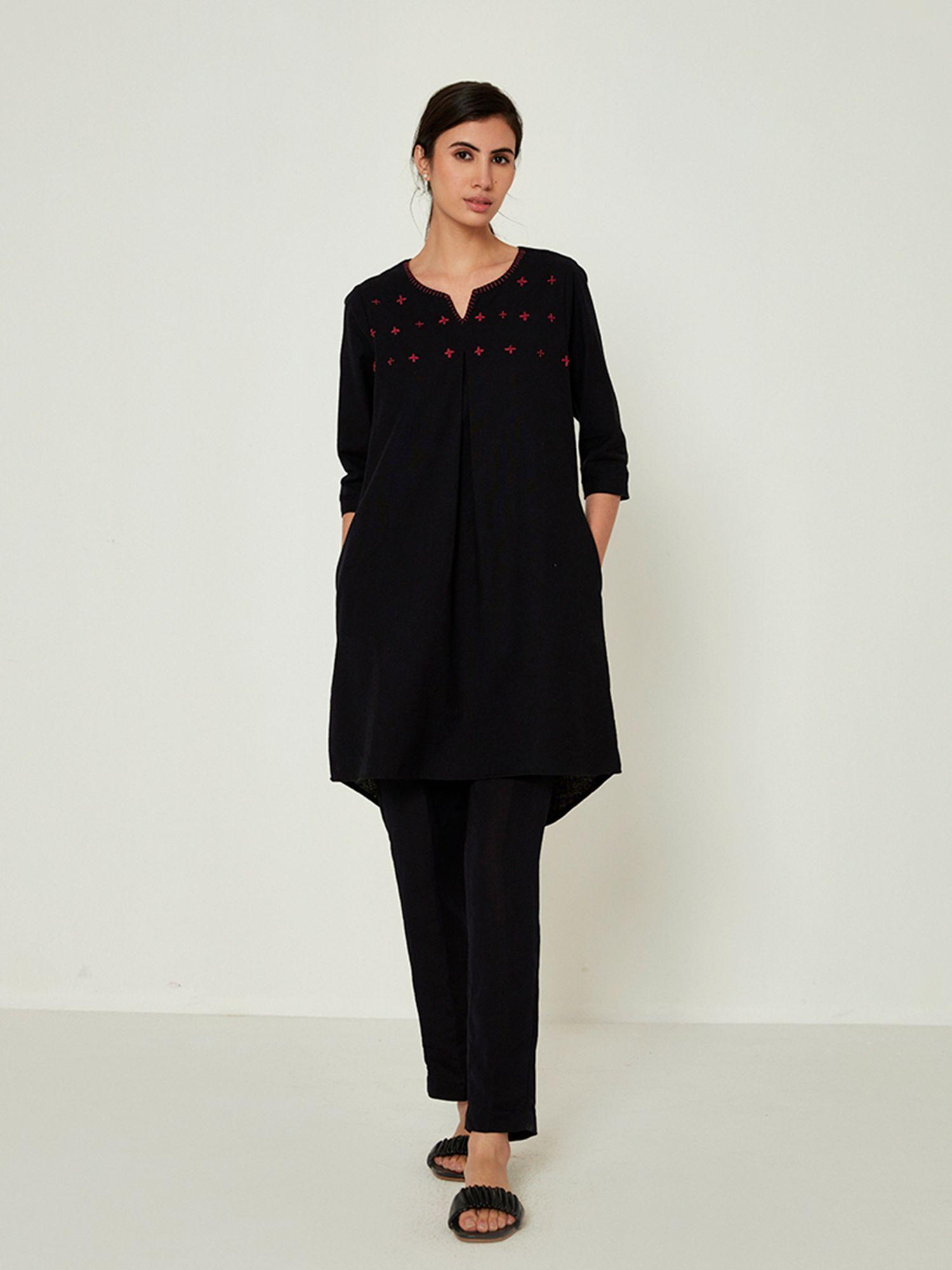 black cotton solid kurti