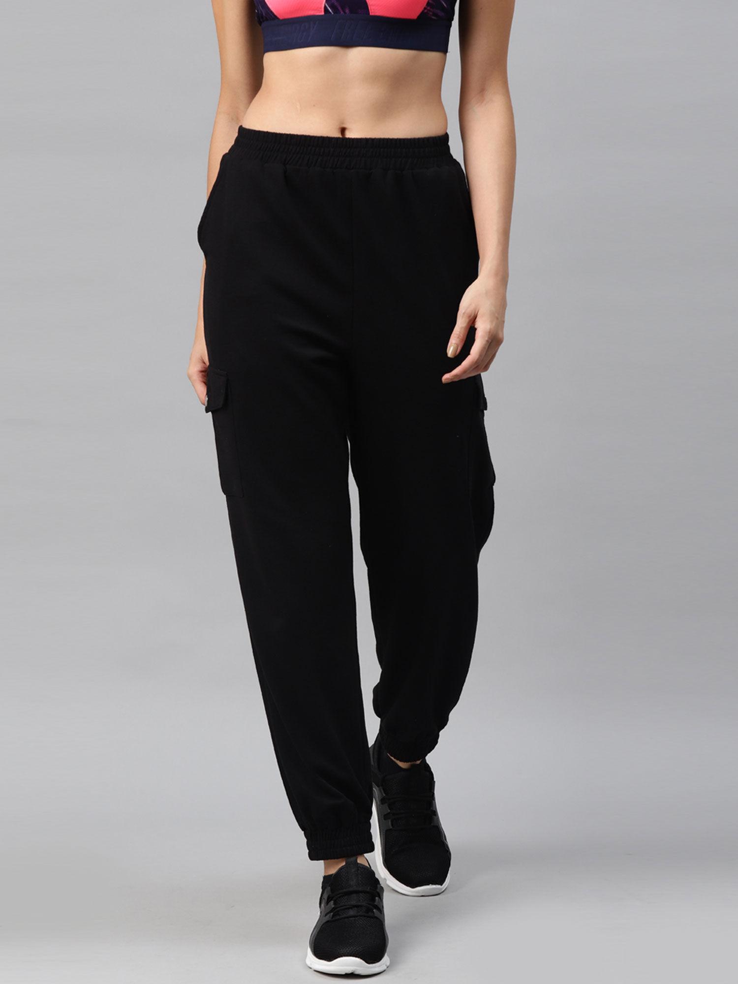 black cotton solid regular trackpant