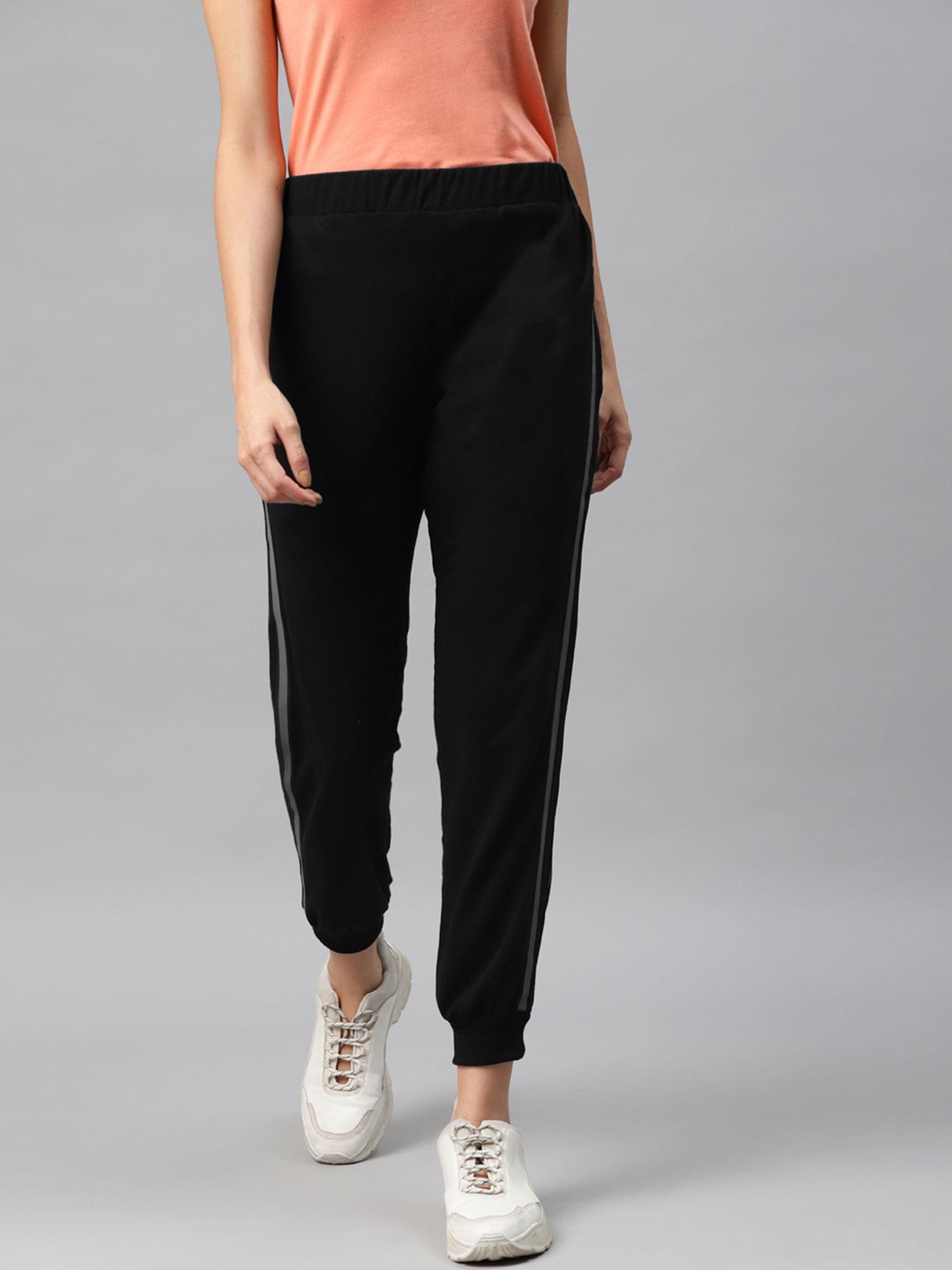 black cotton solid regular trackpant