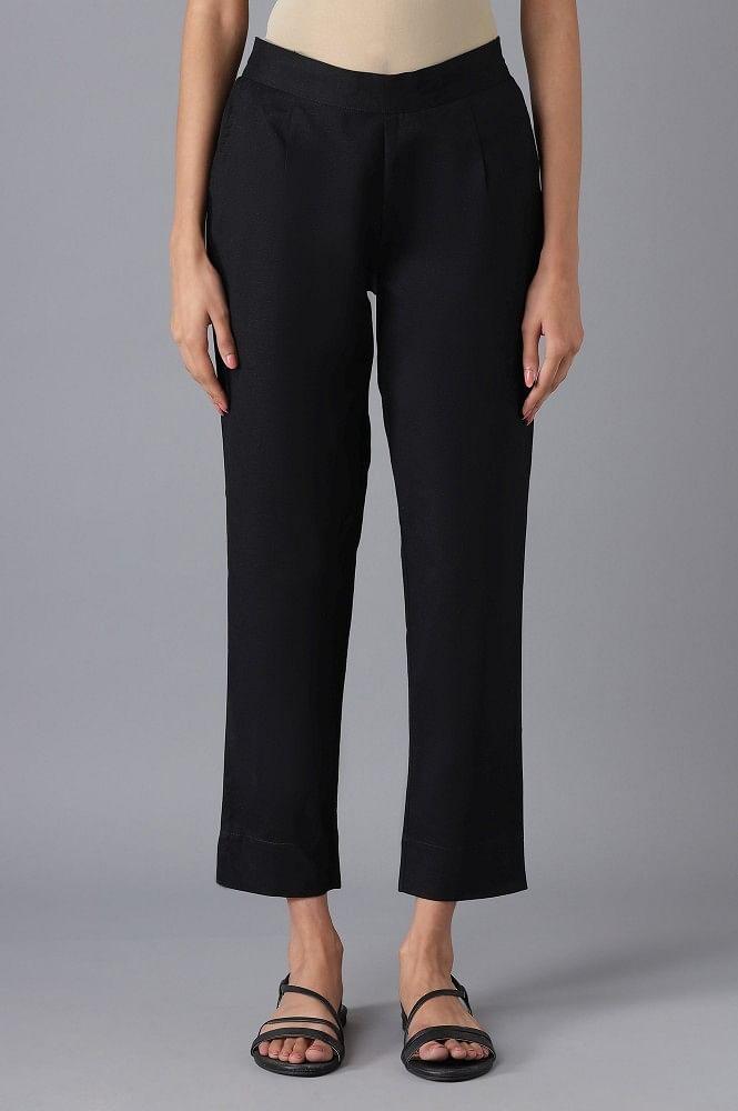 black cotton solid trousers